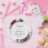 Navy Blue Gold Burgundy Red Blush Floral Weddensch Papieren Bordje (Feest)