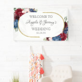 Navy Blue Gold Burgundy Red Blush Floral Weddensch Spandoek (Insitu)