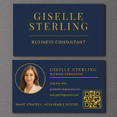 Navy Blue Gold Business Consultant Foto QR-code Visitekaartje