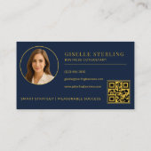 Navy Blue Gold Business Consultant Foto QR-code Visitekaartje (Achterkant)