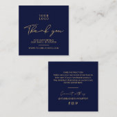 Navy Blue & Gold Business Logo Packaging Bedankt Vierkante Visitekaartje (Voorkant / Achterkant)
