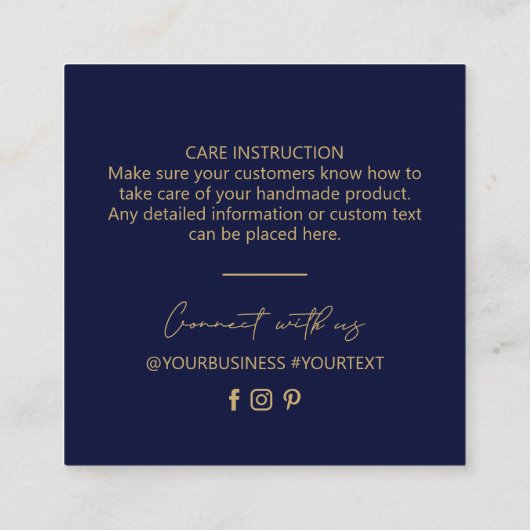 Navy Blue & Gold Business Logo Packaging Bedankt Vierkante Visitekaartje (Achterkant)