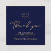 Navy Blue & Gold Business Logo Packaging Bedankt Vierkante Visitekaartje (Voorkant)