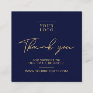 Navy Blue & Gold Business Logo Packaging Bedankt Vierkante Visitekaartje