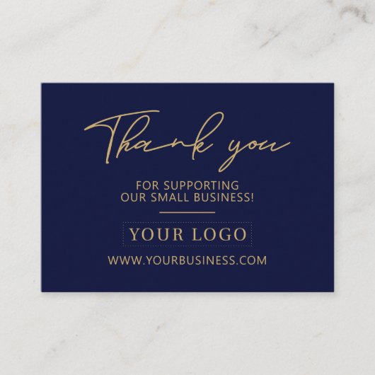 Navy Blue & Gold Business Logo Packaging Bedankt Visitekaartje (Voorkant)