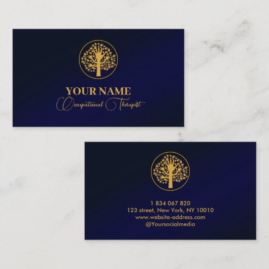 Navy Blue Gold Business Therapist Business Car Visitekaartje (Voorkant / Achterkant)