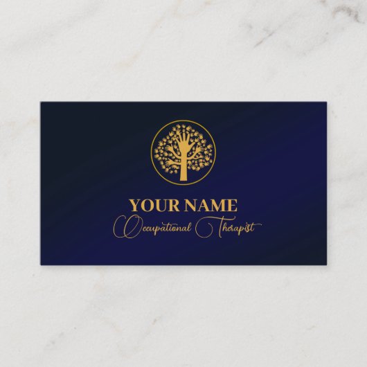 Navy Blue Gold Business Therapist Business Car Visitekaartje (Voorkant)
