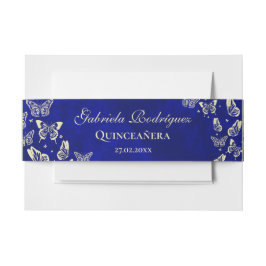 Navy Blue Gold Butterfly 15 jaar oud Quinceañera Uitnodigingen Wikkel