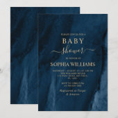 Navy Blue & Gold Calligraphy Baby shower Kaart (Voorkant / Achterkant)