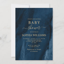 Navy Blue & Gold Calligraphy Baby shower Kaart