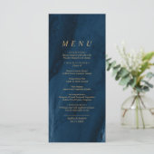 Navy Blue & Gold Calligraphy Wedding Menu (Staand voorkant)