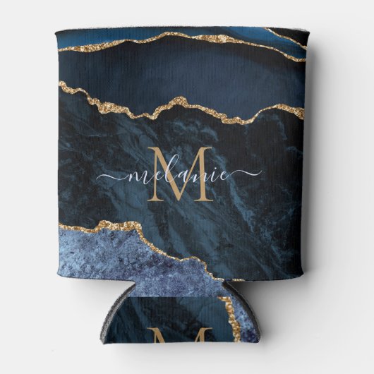 Navy Blue Gold Can Colers Aangepaste naam en lette Blikjeskoeler (Voorkant)