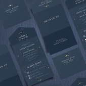 Navy Blue Gold Celestial Moon Cycle Mystic Wedding All In One Uitnodiging