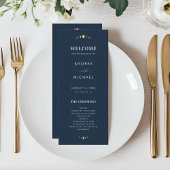 Navy Blue Gold Celestial Moon Cycle Mystic Wedding Programmakaart