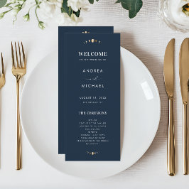 Navy Blue Gold Celestial Moon Cycle Mystic Wedding Programmakaart