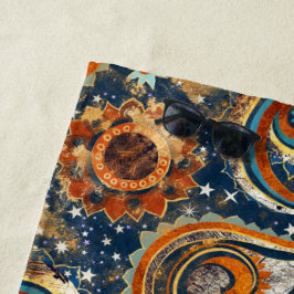 Navy Blue Gold Celestial Paisley Patroon Monogram Strandlaken