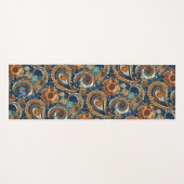 Navy Blue Gold Celestial Paisley Patroon Monogram Yogamat (Voorkant (horizontaal))