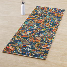 Navy Blue Gold Celestial Paisley Patroon Monogram Yogamat