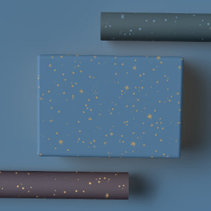 Navy Blue & Gold Celestial Star Night Sky Inpakpapier Vel