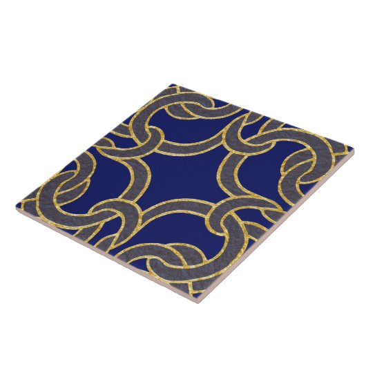 Navy Blue & Gold Celtic Knot Seamless Pattern Tile Tegeltje (Zijkant)