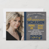 Navy Blue & Gold Chalkboard Afstuderen Invitation Kaart (Voorkant)