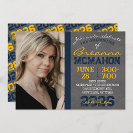 Navy Blue & Gold Chalkboard Afstuderen Invitation Kaart