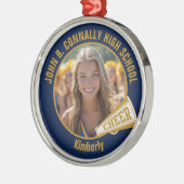 Navy Blue Gold Cheerleader Photo Christmas Metalen Ornament (Links)