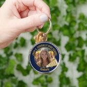 Navy Blue Gold Cheerleader Photo High School Sleutelhanger (Hand)