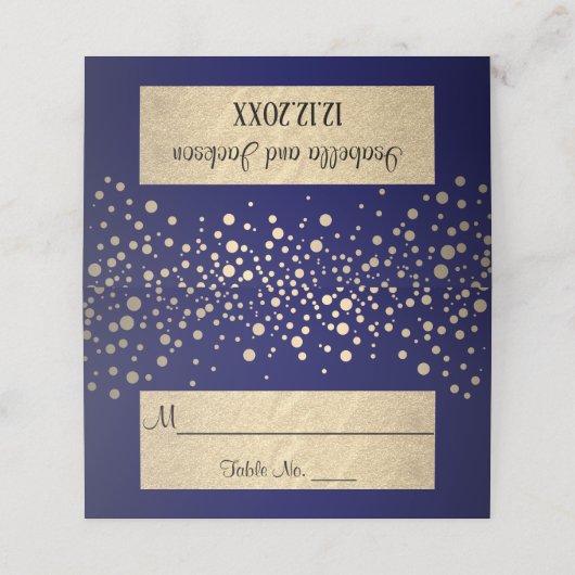 Navy Blue & Gold Chevron & Confetti Stippen - brui Plaatskaartje (Buitenkant ongevouwen)
