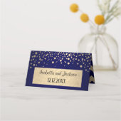 Navy Blue & Gold Chevron & Confetti Stippen - brui Plaatskaartje (Achterkant)