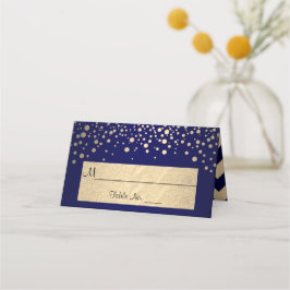 Navy Blue & Gold Chevron & Confetti Stippen - brui Plaatskaartje