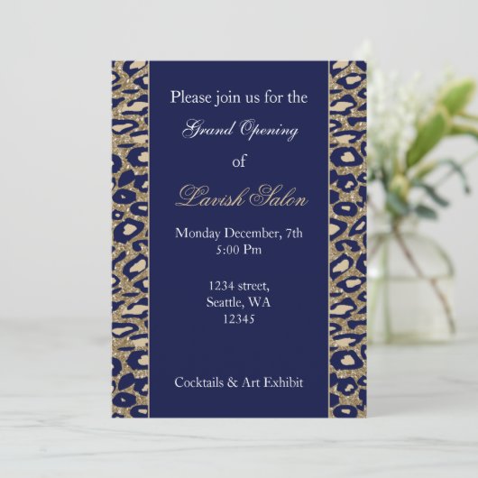 Navy Blue Gold Chic Corporate Invitation Kaart (Staand voorkant)