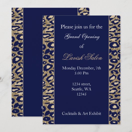 Navy Blue Gold Chic Corporate Invitation Kaart (Voorkant / Achterkant)