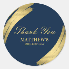 Navy Blue Gold Chic Elegante Verjaardag Bedankt Ronde Sticker