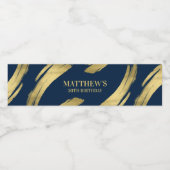 Navy Blue Gold Chic Elegante Verjaardag Waterfles Etiket (Enkel label)