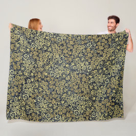 Navy Blue & Gold Chic Luxe Bloeien Donkere Winter Fleece Deken