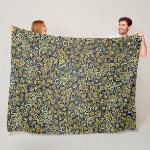 Navy Blue & Gold Chic Luxe Bloeien Donkere Winter Fleece Deken