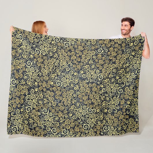 Navy Blue & Gold Chic Luxe Bloeien Donkere Winter Fleece Deken (In situ)