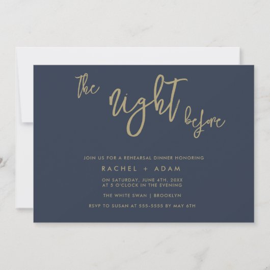 Navy Blue & Gold Chic Rehearsal Dinner Invitation Kaart (Voorkant)