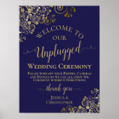 Navy Blue & Gold Chic Unplugged Wedding Ceremony Poster (Voorkant)