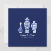Navy Blue Gold Chinoiserie Chinees aardewerk Kaart (Achterkant)