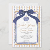 Navy Blue & Gold Chinoiserie Pumpkin Bridal Shower Kaart (Voorkant)