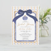 Navy Blue & Gold Chinoiserie Pumpkin Bridal Shower Kaart (Staand voorkant)