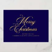 Navy Blue Gold Christmas Card Folie Feestdagenkaart (Voorkant)
