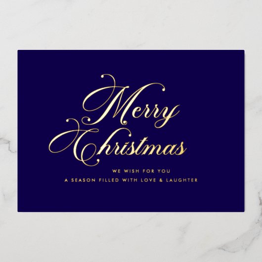 Navy Blue Gold Christmas Card Folie Feestdagenkaart (Voorkant)