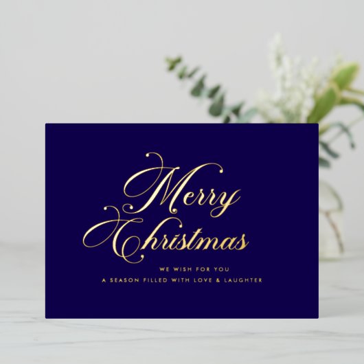 Navy Blue Gold Christmas Card Folie Feestdagenkaart (Staand Voorkant)