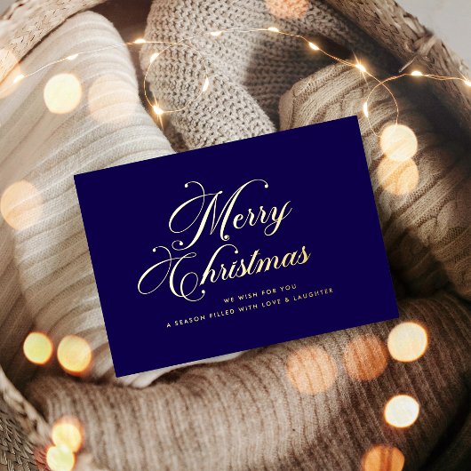 Navy Blue Gold Christmas Card Folie Feestdagenkaart