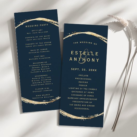 Navy Blue Gold Circle Lijst Ampersand bruiloft Programmakaart