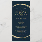 Navy Blue Gold Circle Lijst Ampersand bruiloft Programmakaart (Voorkant)