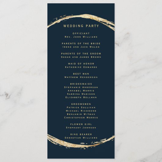 Navy Blue Gold Circle Lijst Ampersand bruiloft Programmakaart (Achterkant)